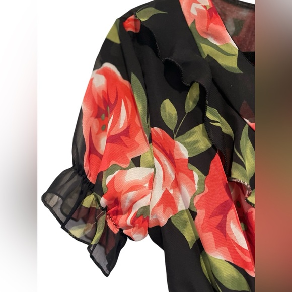 YUNA Red & Black Short Sleeve Midi  Dress With Belt Women's Size L NWT Defect - Picture 5 of 10